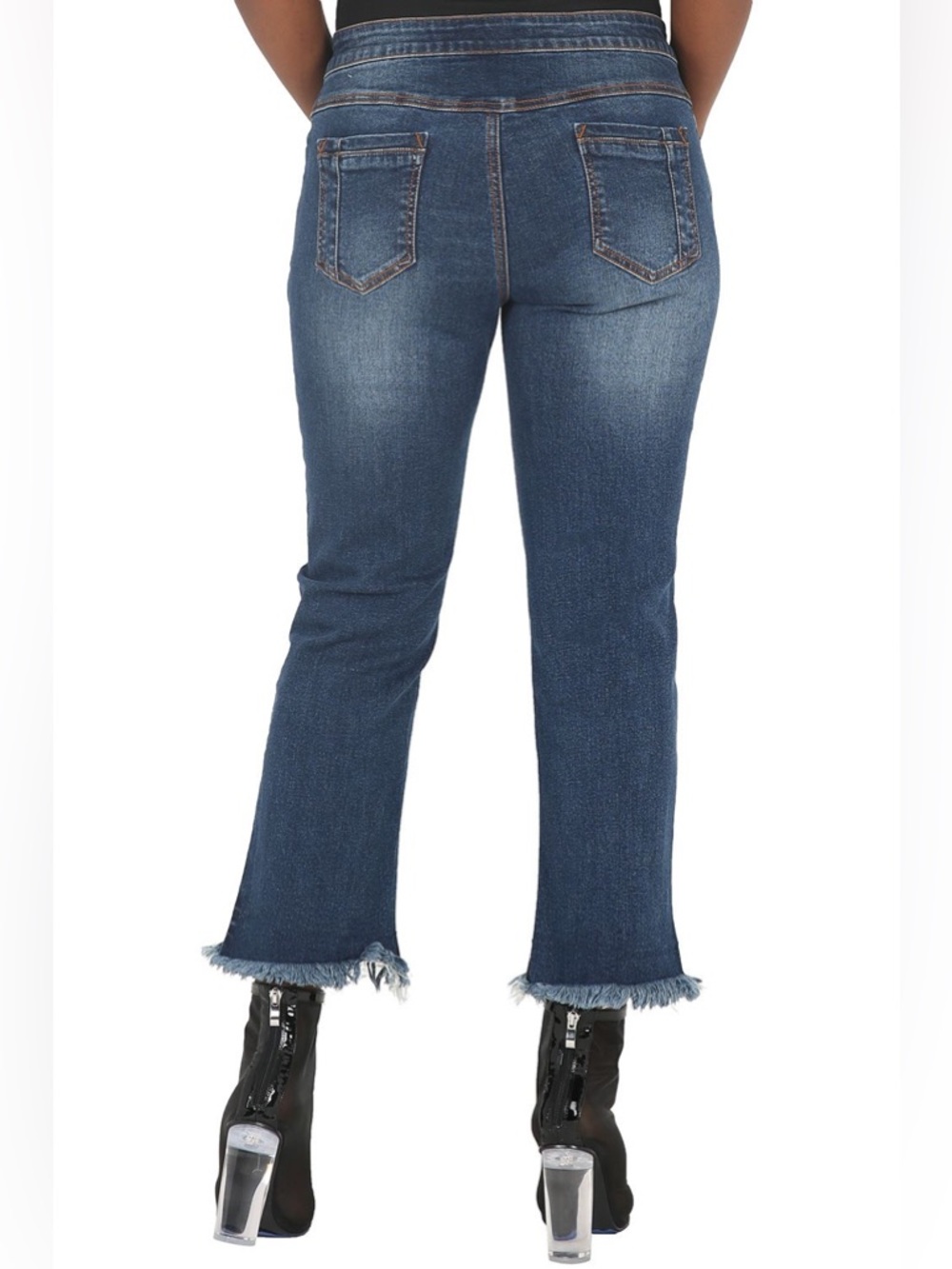 Poetic Justice Curvy Fit Mid Rise Cropped Jeans Frayed High Low Step Hem 18 NWT - Picture 15 of 15